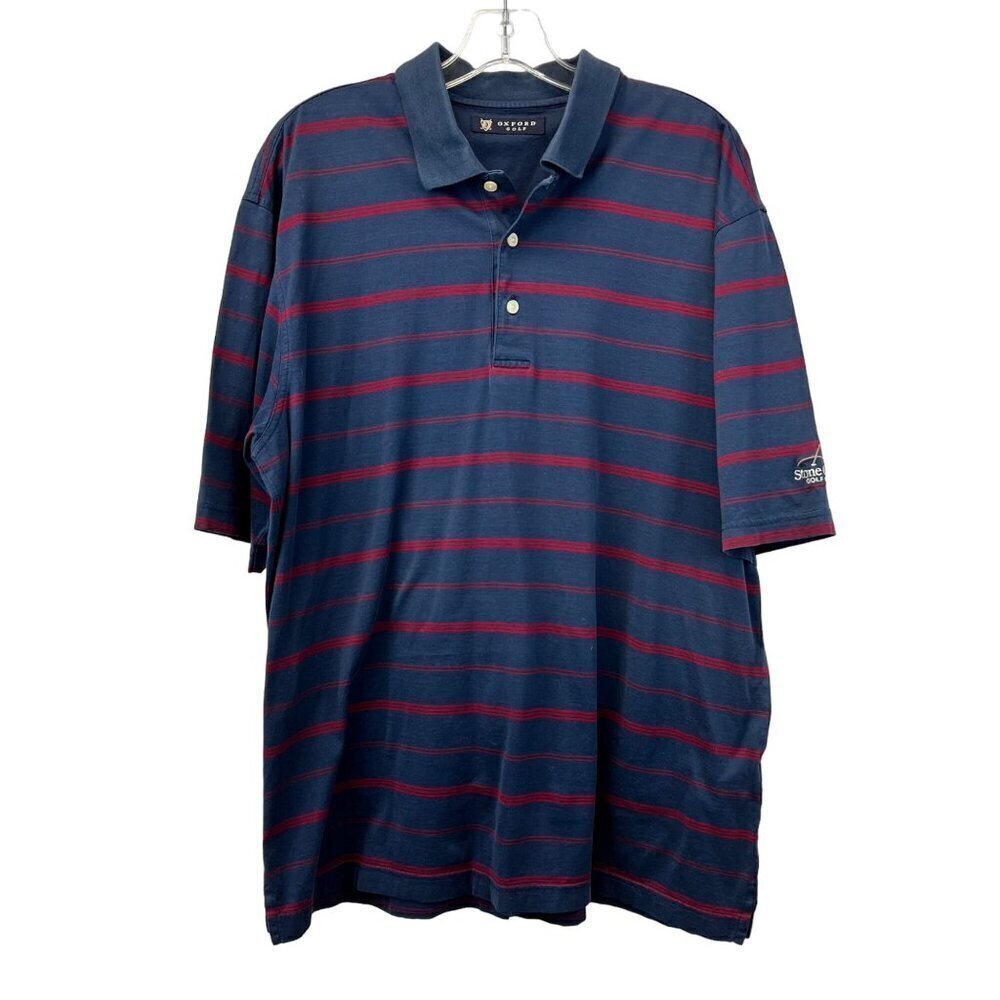 Oxford Golf Men’s Stone Creek Golf Club Polo Shirt Navy/Red Striped Size L